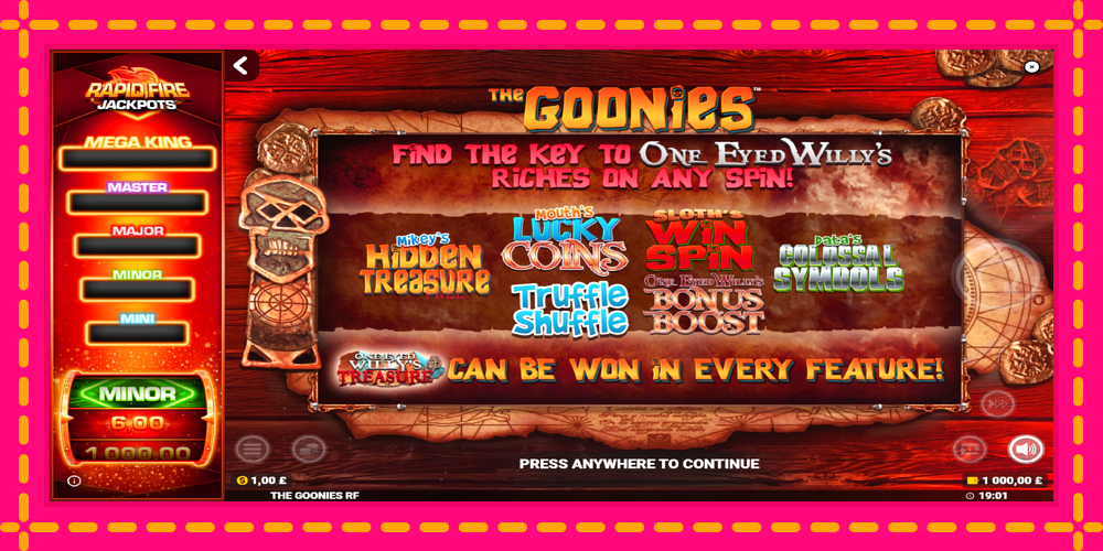 The Goonies Deluxe Rapid Fire Jackpots - thiết bị chơi game với phần thưởng độc đáo, hình ảnh 1